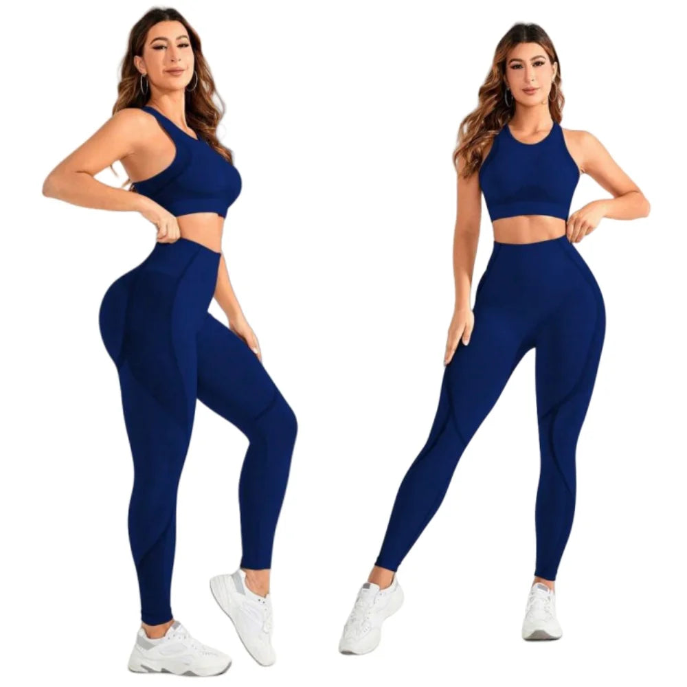 2-teiliger Anzug, Damen Yoga Anzug, schöne Rücken-High-Waist-Hosen-Kombination, nahtlose, super elastische, ideale Fitnesskleidung