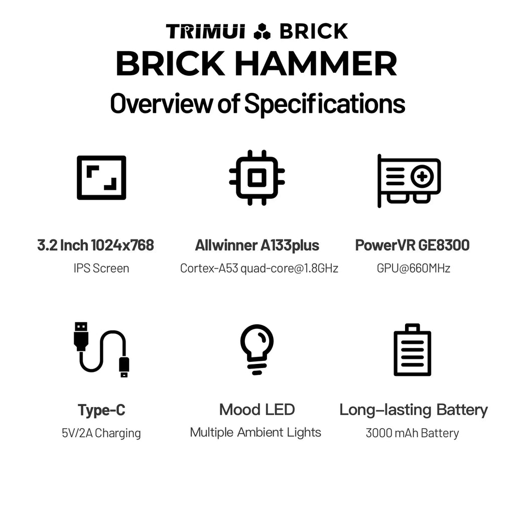 NEUE TRIMUI BRICK Hammer Handheld-Spielkonsole 3,2'' IPS-Bildschirm Linux-System Metallgehäuse Tasten-LED-Beleuchtung Kostenlose Tastenkappen-Geschenke