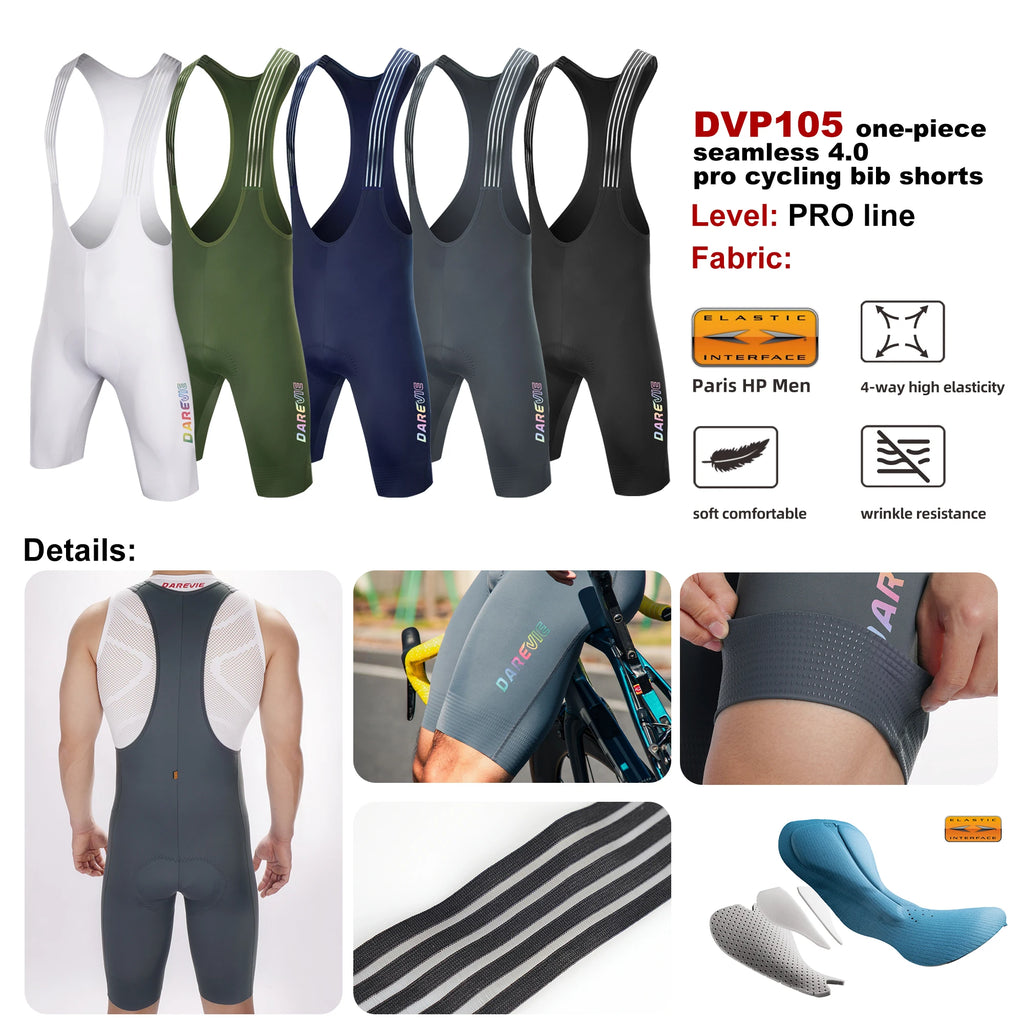 DAREVIE Radhose Seamless 4.0 Italien ELASTIC-INTERFACE Polster Radhose Diamond Beinabschluss Herren Trägerhose