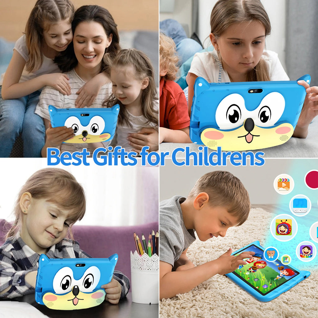 BDF Cartoon-Muster 7 Zoll Kinder-Tablet Quad Core 4GB RAM 64GB ROM Android 13 Google Lernspiele Tablets 4000mAh
