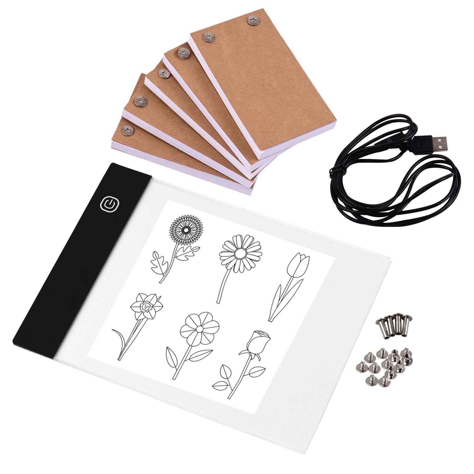 Tragbares Daumenkino-Set mit Leuchtpad-Tablet, LED-Leuchtkasten, 3-Stufen-Helligkeitsregelung, 300 Blatt Daumenkino-Papier mit Bindeschraube