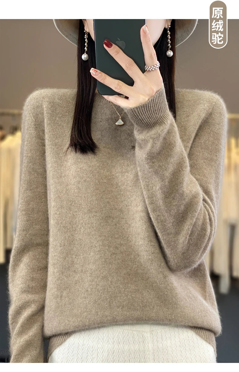 100 % Merinowolle Pullover Damen O-Ausschnitt Kaschmir Strickwaren Female Pullover Herbst Winter Freizeit Oberteile Einfarbig Weiche Kleidung