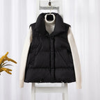 Damenmode Herbst Neu 2024 Stehkragen Elegante Daunenmäntel Warme Oberbekleidung Freizeitgürtel Ärmellose Winter Damenwesten Jacken