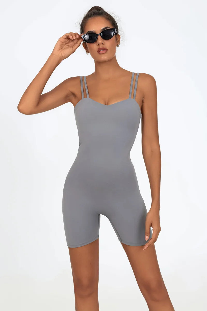 Greenora Damen Workout Strampler Sexy Rückenfrei Yoga Overall Eng Anliegend Body Fitness Activewear Ärmellose Sportbekleidung Einteiler