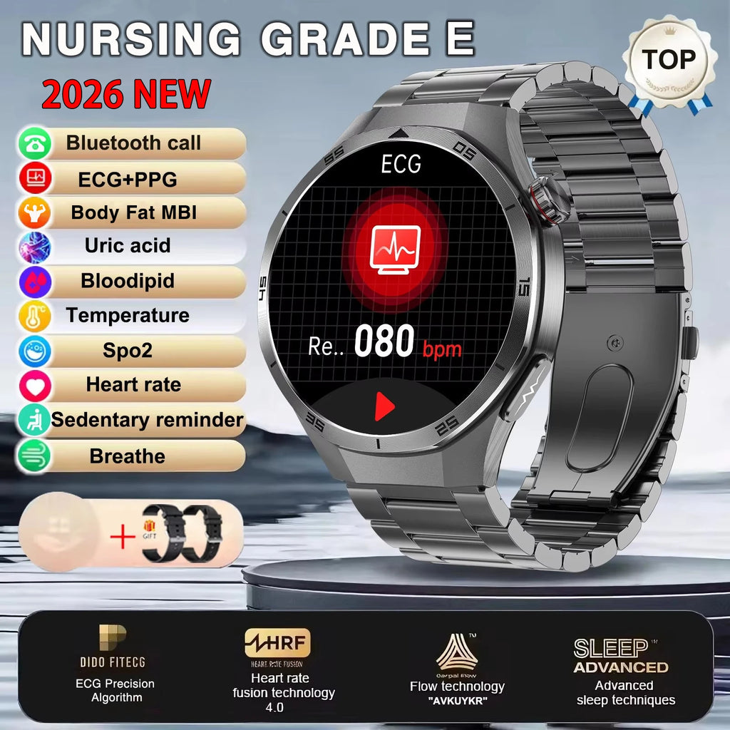 2026 Neue Smartwatch für Pflegeberufe mit EKG+PPG Gesundheitsanalyse Blutdruck Lipide Harnsäure Drahtlose HD-Anruf Smartwatch Herren Damen