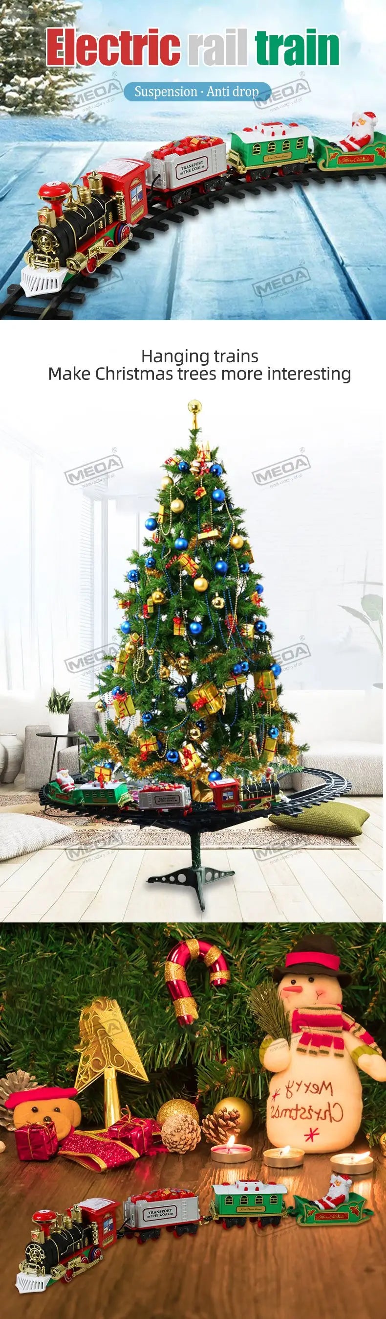 Batteriebetriebener Eisenbahnzug mit Sound & Licht, Eisenbahnwaggon, Spielzeug, Weihnachtszug, Baumschmuck, Schienenspielzeug, elektrische Spielzeuge für Kinder