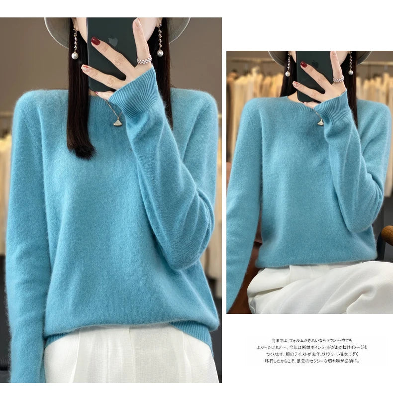 100 % Merinowolle Pullover Damen O-Ausschnitt Kaschmir Strickwaren Female Pullover Herbst Winter Freizeit Oberteile Einfarbig Weiche Kleidung