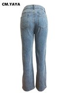 CM.YAYA Damen Vintage Cutout Hollow Out Criss Cross Gerade Denim Hose 2024 Mode INS High Waist Weite Beine Jeans Hose