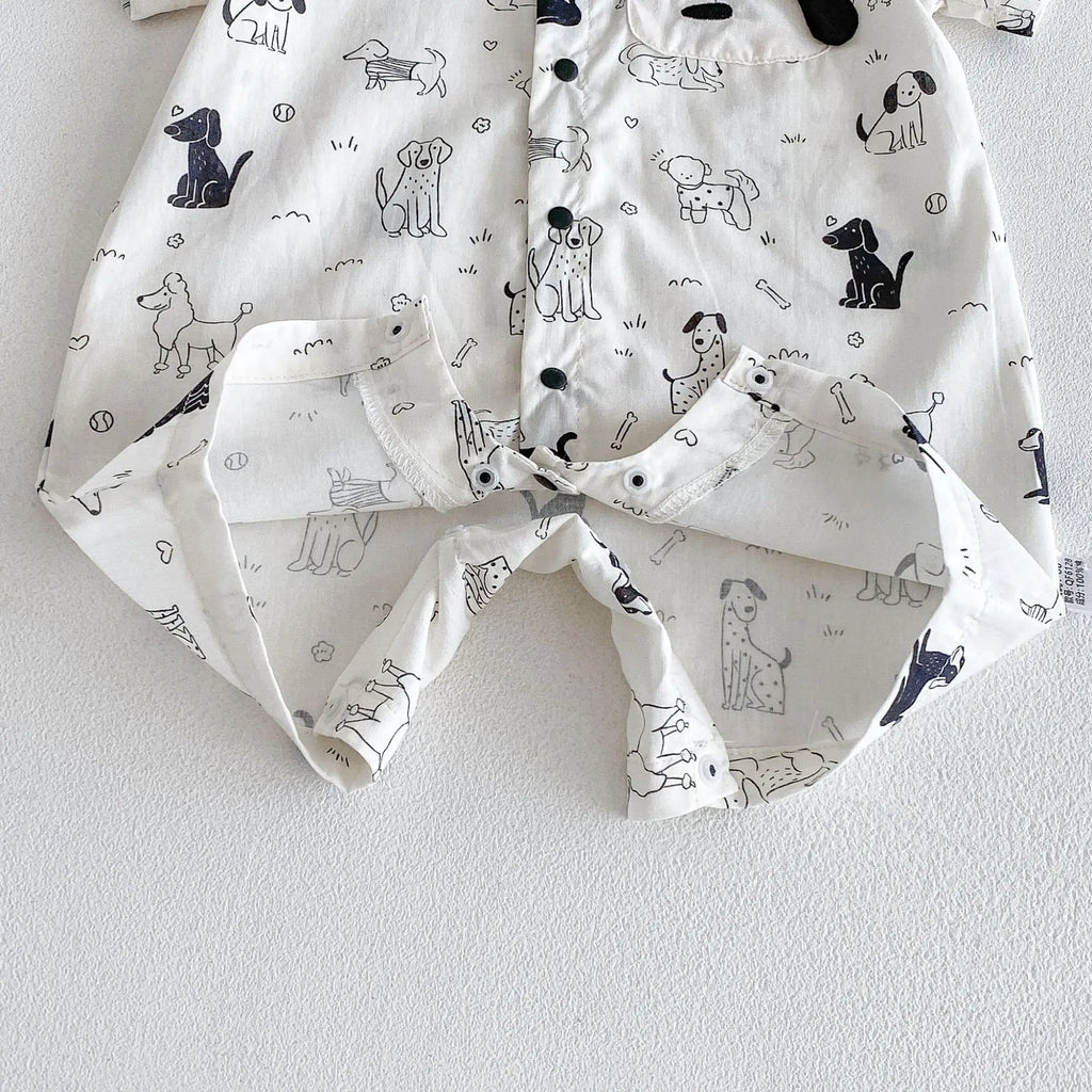 0-2Y Sommer Baby Jungen Kleidung mit Hundemuster, Einreihig, Kleinkind Strampler, Kurzarm, Süßes Baby Jungen Outfit
