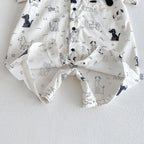 0-2Y Sommer Baby Jungen Kleidung mit Hundemuster, Einreihig, Kleinkind Strampler, Kurzarm, Süßes Baby Jungen Outfit