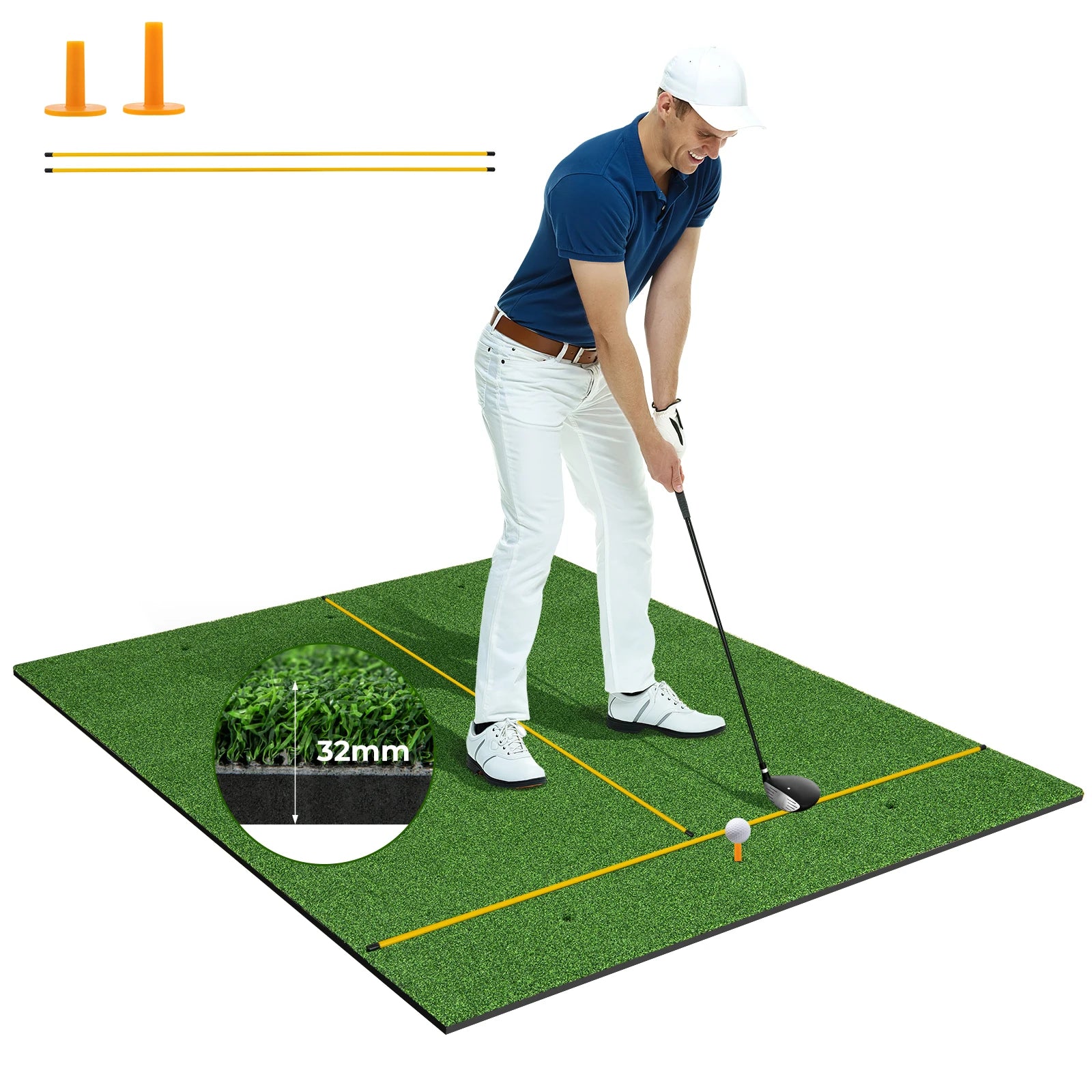 Golf-Übungsmatte mit Kunstrasen, 1,5 x 1,2 Meter, Indoor/Outdoor Abschlagmatte mit Gummi-Tees & Ausrichtungshilfen, Golfmatte Hauptbild