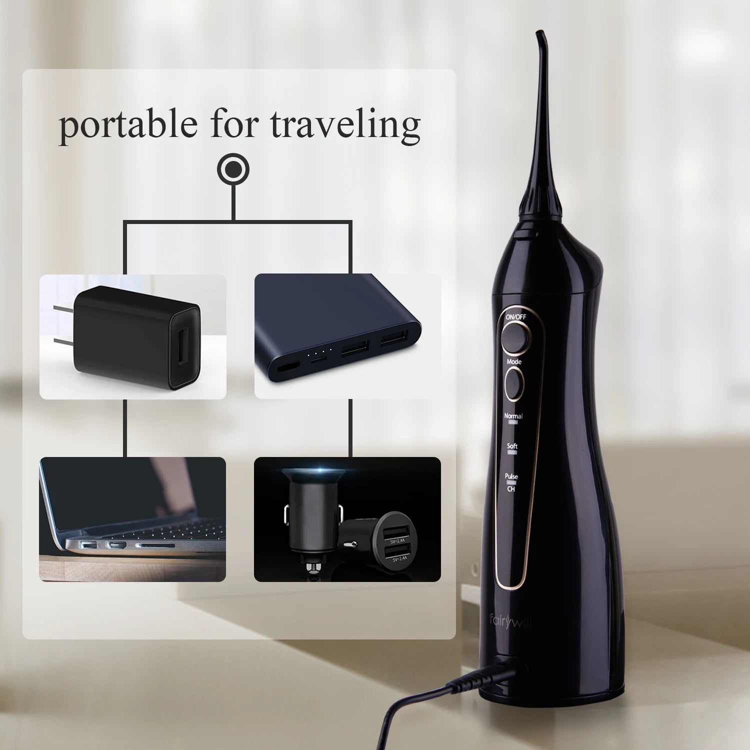 Fairywill Water Dental Flosser Zähne Tragbarer kabelloser USB Munddusche Reiniger IPX7 Wasserdichtes Elektrische Zahnbürsten Set Zuhause