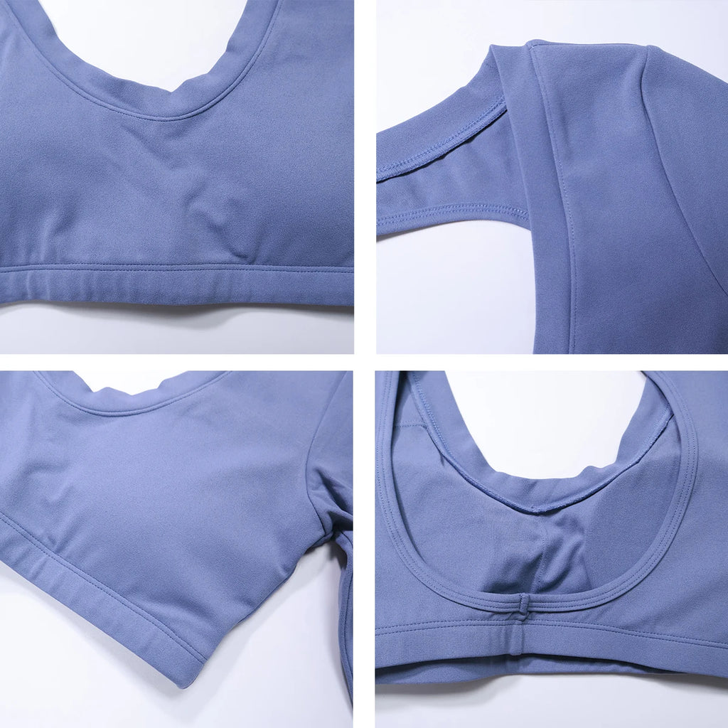 Neue Sommer Damen Rückenloses Langarm Yoga-Top Atmungsaktive weiche Sportbekleidung für Fitness-Training Bequeme Fitnesskleidung für Frauen