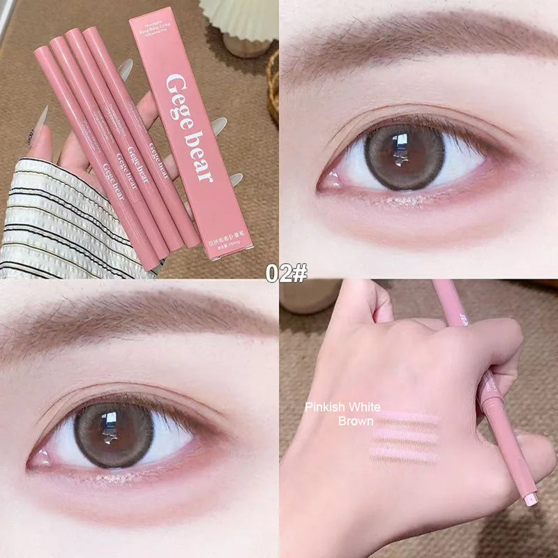 Doppelseitiger Lying Silkworm Stift 2-in-1 Highlighter Nude Unterlidkontur Aegyo-Sal Eyeliner Make-up-Stift mit Detailpinsel