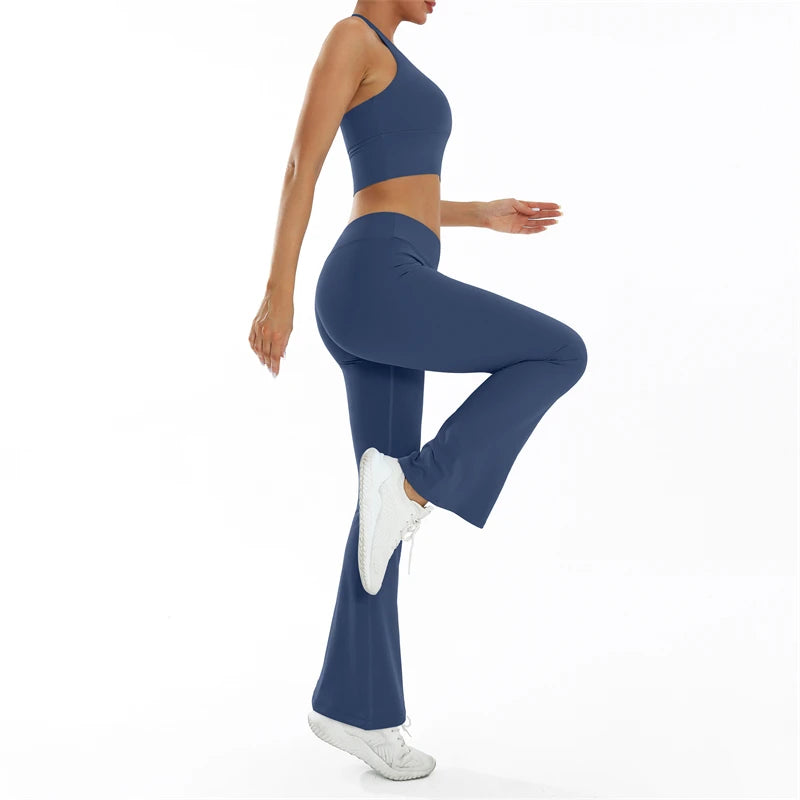 Scrunch-Sportanzug Damen Yoga-Set Gymnastik-Kleidung Sexy Sport-BHs und Schlaghosen-Sets Fitness-Outfits Damen Trainingskleidung