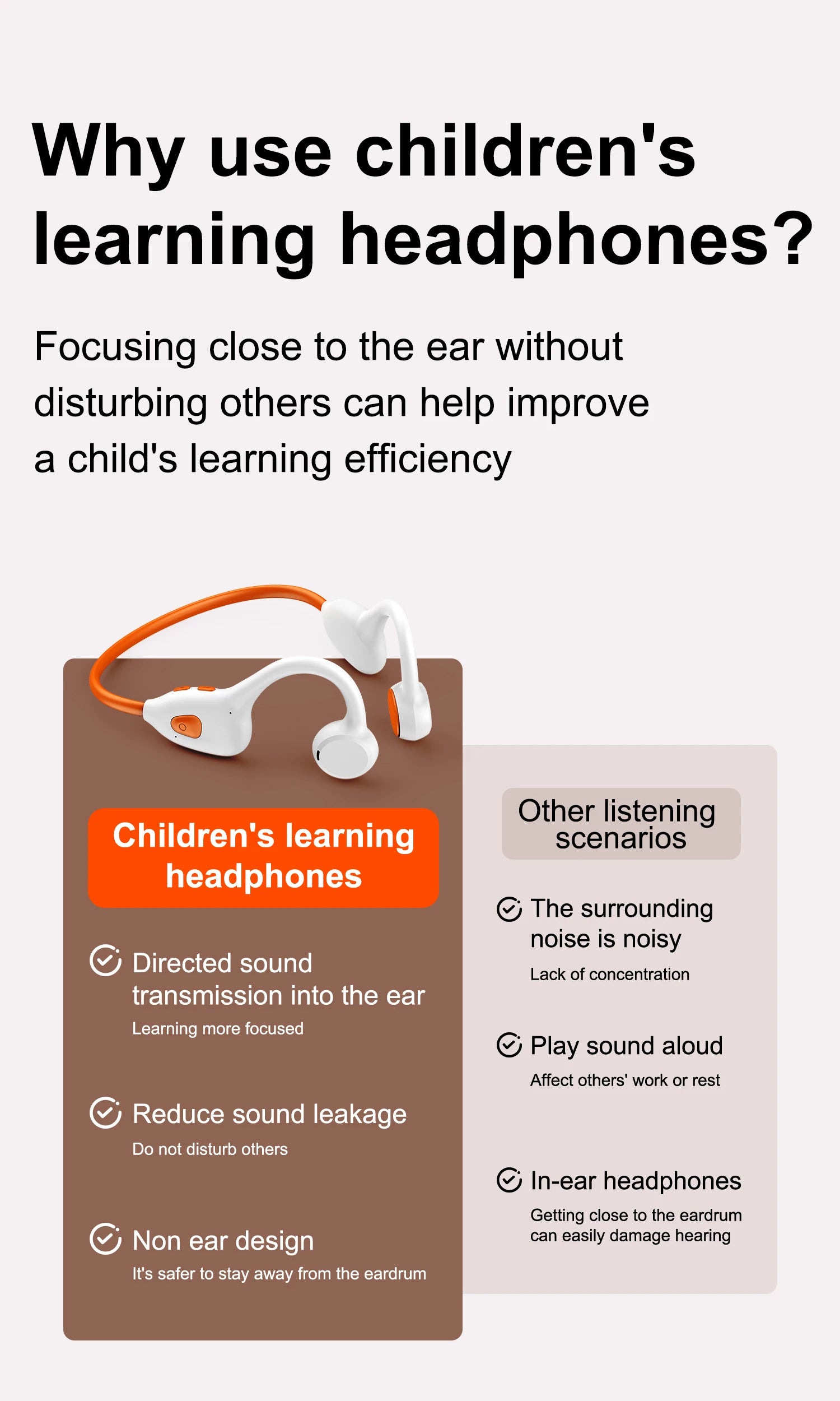 Air-Conduction-Stereo-Kopfhörer Kinder Open-Ear-Bluetooth-6.0-Ohrhörer Drahtlose Geräuschunterdrückung Lern-Musik-Headset Ohrbügel