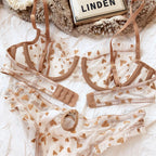 Neues Dessous-Tangas-Set, sexy, ultradünner transparenter BH, Damen-Bügel-Push-up-BH-Set, sommerliche, romantische Pfirsichherz-Unterwäsche