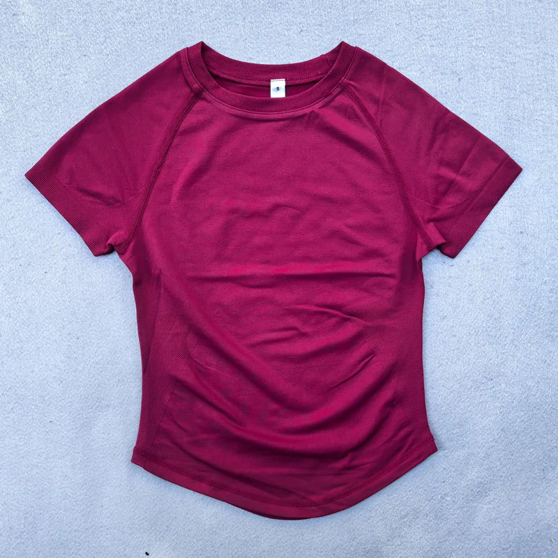 Nahtloses Yoga-Top für Damen Kurzarm Gym Crop Top Leichtgewichtige Yoga-Shirts Fitness-Gym-Shirts Elastische Sport-Shirts