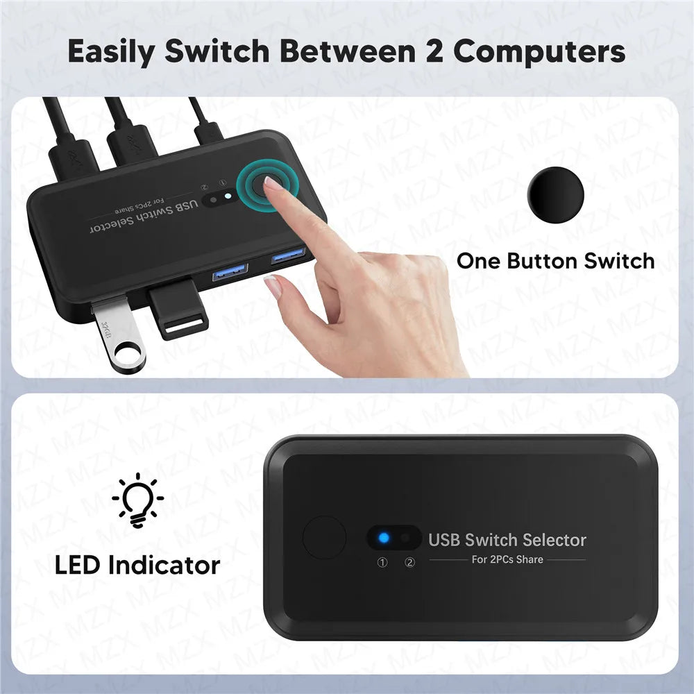 MZX USB 3.0 Switcher KM Switch Selector KVM Hub Docking Station 2 Computer Laptop PC Desktop Accessories Share Printer Keyboard