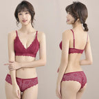 Damen Push-up BH Set Sexy Dessous Geblümte Spitze Kabelloser Bralette Niedriger Bund Höschen Sexy Slips Damen Unterwäsche Intimates