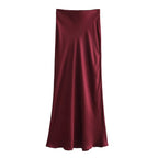 ETJ 2025 Damen Frühling neue elegante Mode All-in-One Stretch High-Waist A-Linie Seidensatin Rock in mehreren Farboptionen