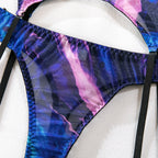 Sexy Perspektive Brustraffer Bedruckter Dessous-Set mit Handschuhen und Bein-Set für Damen, fünfteiliges Set, Damen Fun-BH- & Slip-Sets