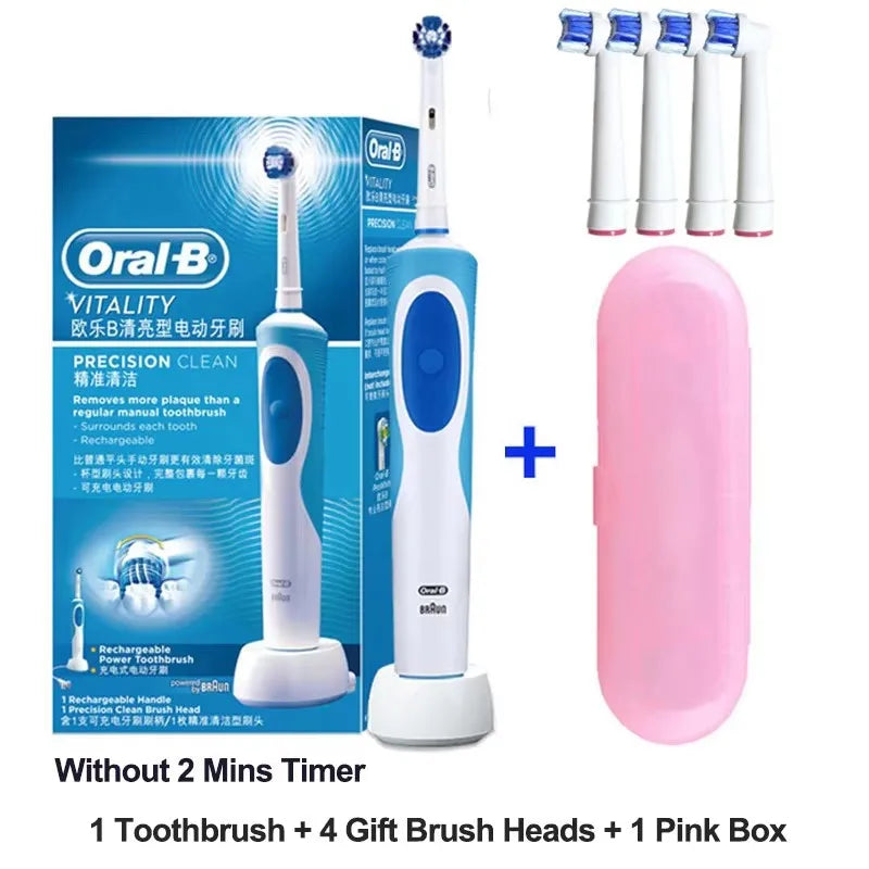 Oral B Elektrische Zahnbürste 2D Rotierende Vibrationsreinigung Ladezahnbürste Cross Action Borsten Mundpflege 4 Geschenk-Bürstenköpfe gratis