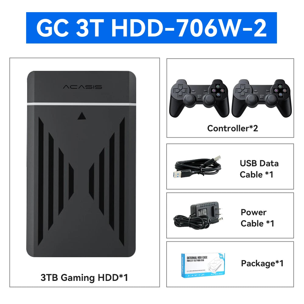 3TB Tragbare Gaming-HDD LaunchBox/Retrobat/Playnite Retro-Spielekonsole mit über 17300 AAA-/3D-/Retro-Spielen für PS4/PS3/PS2/Switch/Wii
