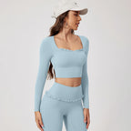 Neues Sommer 2-teiliges Damen-Fitnessstudio Yoga Damen-Outfit Outdoor Sport Schnelltrocknendes Langarmshirt-Set Damen Zweiteiler Sportbekleidung