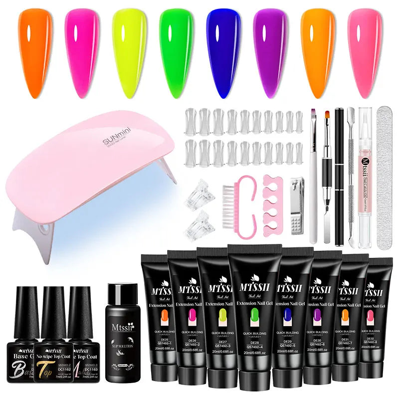 24-teiliges Set 20ml Poly Nail Extension Gel Kit Mini-UV-Lampe Versiegelung mit Basislack Überlack Professionelles Poly-UV-Nagelgel-Kit Starter-Kit