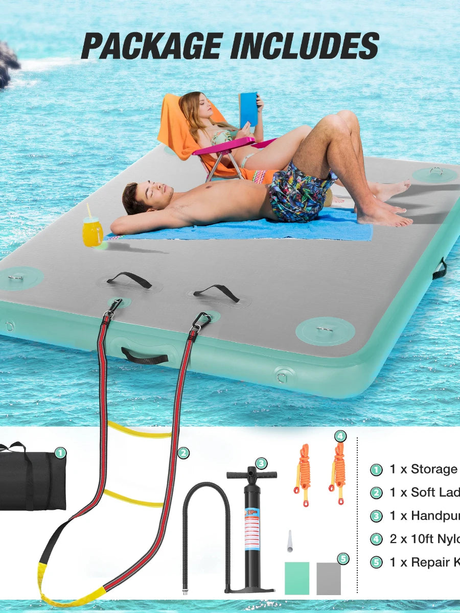Aufblasbare Schwimminsel Luftmatratze Leiter+Seil+Pumpe Wassersportausrüstung Schwimmende Matte Dock Plattform für See/Insel/Schwimmbad