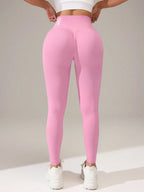 Europäische und amerikanische nahtlose Yoga-Leggings mit Bund-Schriftzug, Po-Lifting, schnelltrocknende, atmungsaktive Damen-Tights für den Sport