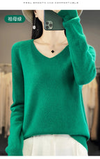 Damen 100% Merinowolle Pullover V-Ausschnitt Basic Pulli Herbst Winter Kaschmir Kleidung Langarm Weiche Strickware Oberteile Unifarben