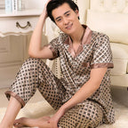 Hochwertiges Pyjama-Set Herren Frühling Herbst Dünn Polyester Eisseide Langarm Schlafanzug Übergröße Sommer Hauskleidung Männlich