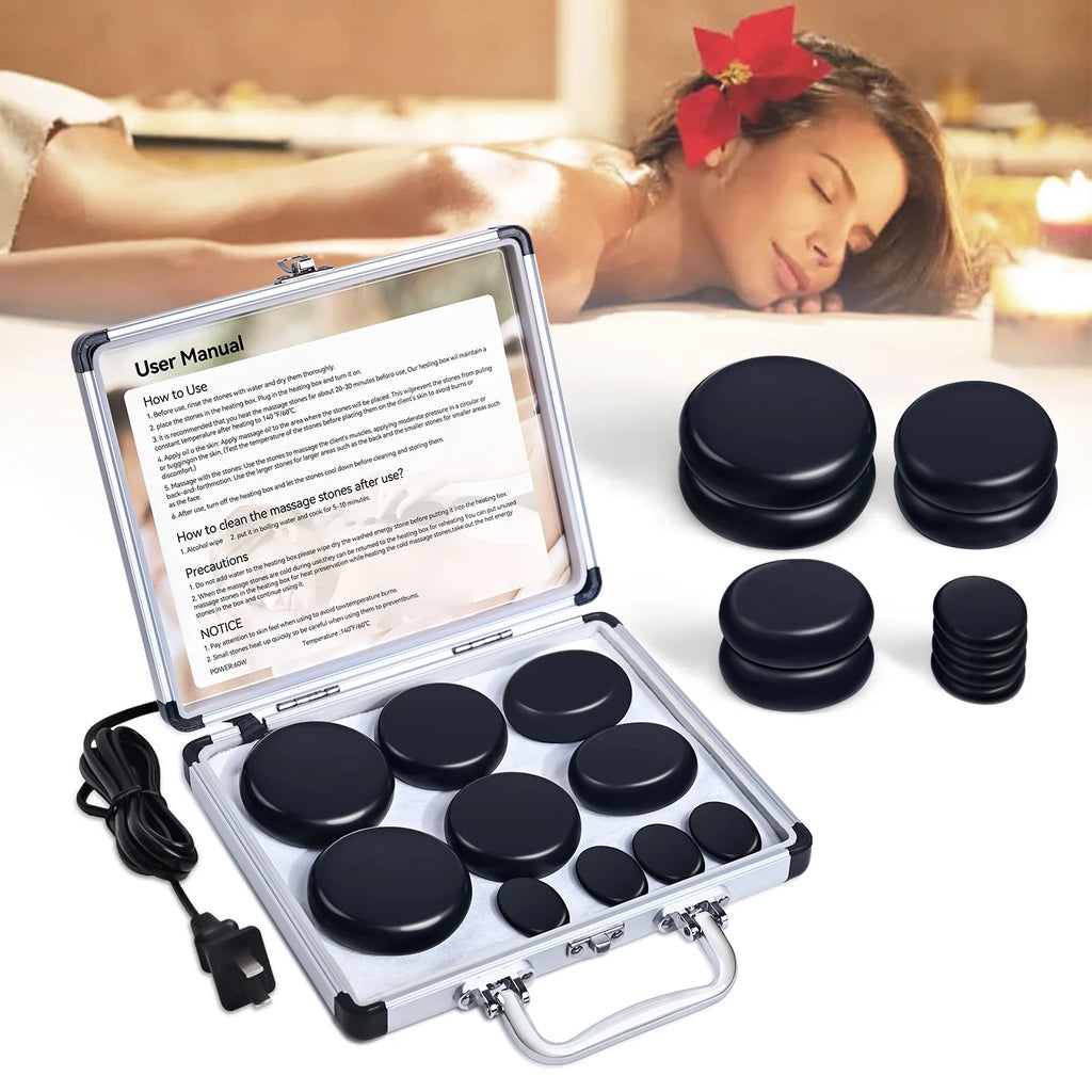 HEISSE STEINMASSAGE-SET - Professionelle Spa-Massagegeräte - Für Nacken, Rücken, Bauch, Beine & Ganzkörpermassage