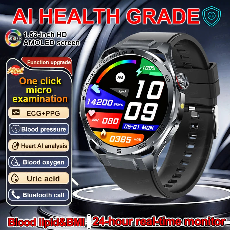 EKG High-End Gesundheits-Smartwatch Herren Blutdruck Lipide Blutsauerstoff Körperanalyse Harnsäure Gesundheitstracker Smartwatch Herren Damen