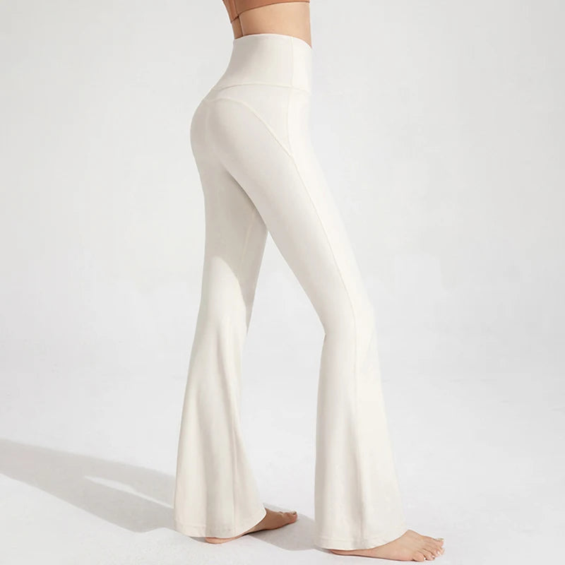 Nackte, hoch taillierte, taillenformende, hüfthebende Fitness-Sporthose mit elastischem Schlag für Damen, lässige Outdoor-Lauf-Yogahose