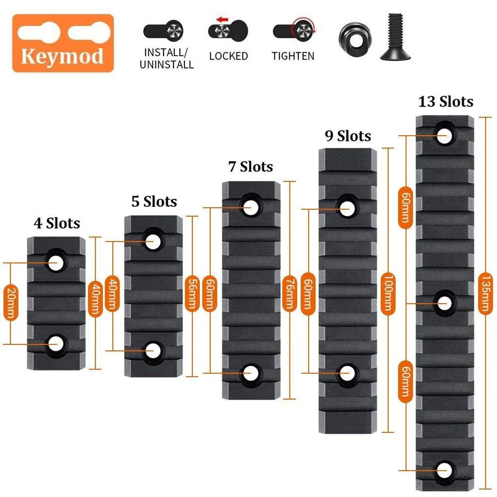 Jagd Taktische Picatinny Schiene 3-13 Slots 20mm Aluminium Schienenadapter Halterung für Keymod / M-LOK System Handschutz Zielfernrohr Montagebasis