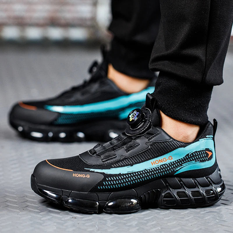 Herren Arbeitsschuhe Drehverschluss-Arbeitssneaker Schutzschuhe Industrie-Sicherheitsschuhe Durchtrittsicher Anti-Smash Stahlkappen-Schuhe