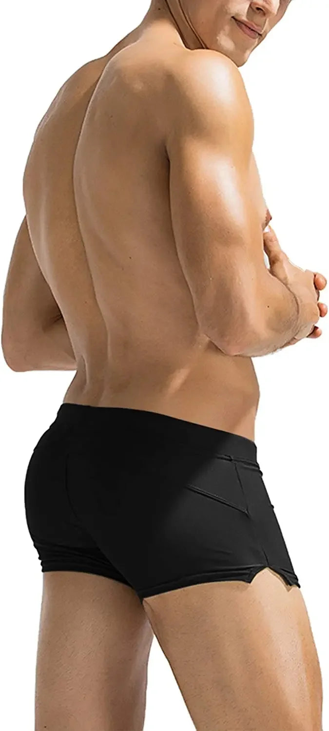 Herren Badehose mit Reißverschlusstasche Badeshorts Boxershorts Square Leg Mesh-Futter Boardshorts Badeschuhe