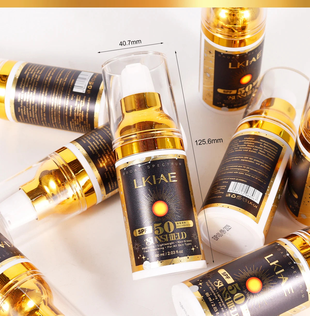 LKIAE Sonnencreme, Breitspektrum LSF 50, UVA/UVB, leicht & nicht fettend, Sonnenschutz, für Gesicht, Körper, nicht komedogen, 60ml