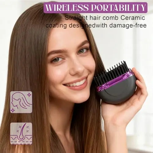 Mini-Glätteisen Wiederaufladbare Tragbare Haarglätterbürste Wiederaufladbar Schnelle Erwärmung Heiß Tragbar Reise für Damen