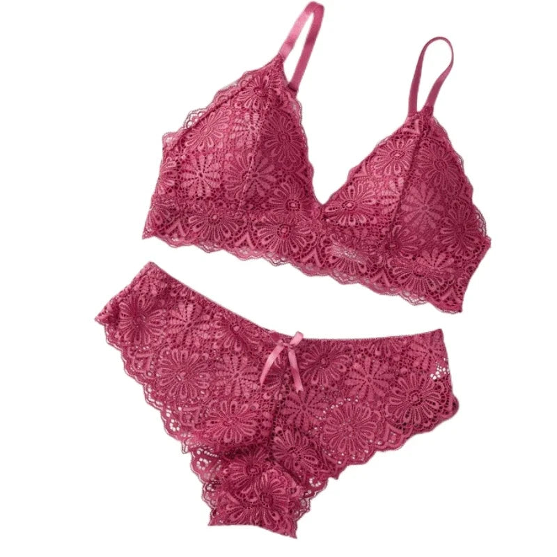 Damen Push-up BH Set Sexy Dessous Geblümte Spitze Kabelloser Bralette Niedriger Bund Höschen Sexy Slips Damen Unterwäsche Intimates Hauptbild
