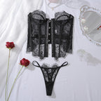 Ellolace Palace Damen Dessous Sets Weidenkorsett String 2-teiliges Set Sexy Heiß Trägerlos Spitze Ausgefallener tiefer V-Ausschnitt Damen Unterwäsche