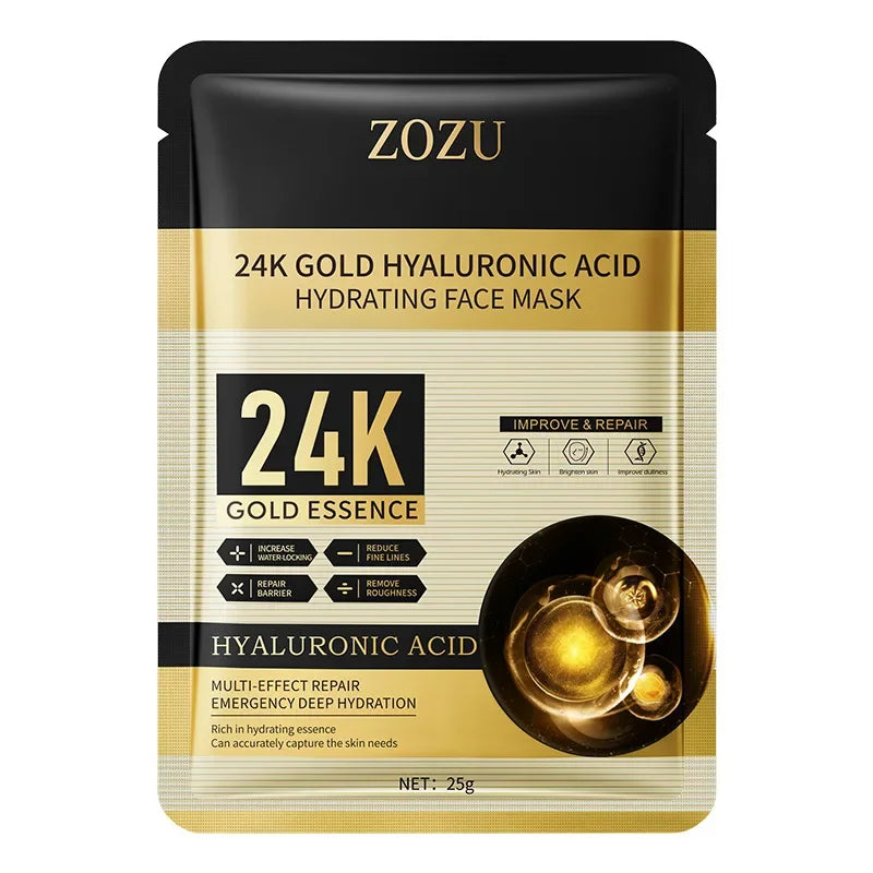 10 Stück 24 Karat Gold Hyaluronsäure Feuchtigkeitsspendende Gesichtsmaske Whitening Maske für Damen Koreanische Hautpflegeprodukte