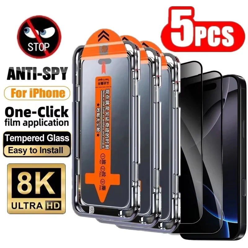 5 Stück Blickschutzfolie für iPhone 17 Pro Max 16 15 14 13 12 11 16e Plus Mini XR Blasenfreie Installation Anti-Spionage Panzerglas Hauptbild