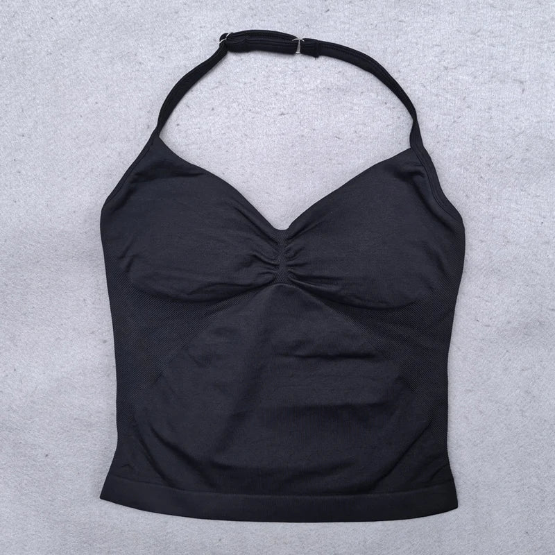 Verstellbares Sport-Neckholder-Oberteil Damen Rückenloses Gym-Top mit integriertem BH Yoga-Kleidung Ärmellose Shirts Workout-Outfits Tanktop