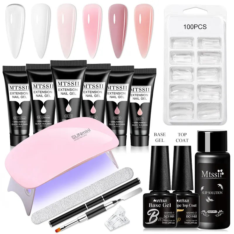 24-teiliges Set 20ml Poly Nail Extension Gel Kit Mini-UV-Lampe Versiegelung mit Basislack Überlack Professionelles Poly-UV-Nagelgel-Kit Starter-Kit