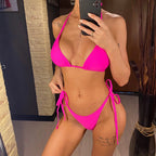 7 Farben Neckholder Brasilianischer Bikini Damen Bademode Weiblicher Badeanzug Zweiteiliges Bikini-Set Gepolsterter Badeanzug Damen V3536