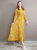 Frühling Sommer Damen Maxikleider Casual Langarm Geblümt O-Ausschnitt Damen Boho Strandparty Langes Kleid Mujer Vestidos